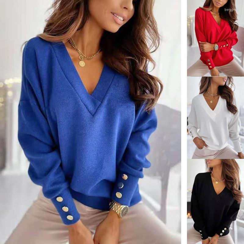 

Women' Blouses 2022 Work Wear Women Long Sleeve Back Metal Buttons Shirt Casual V Neck Printed Plus Size Tops Fall Blouse Drop, Black