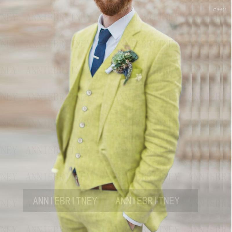 

Men's Suits Men's & Blazers Summer Beach Wedding Linen Yellow Men Suit 3 Piece Notch Lapel Man Groom Blazer Masculino Slim Fit Custom, Navy blue