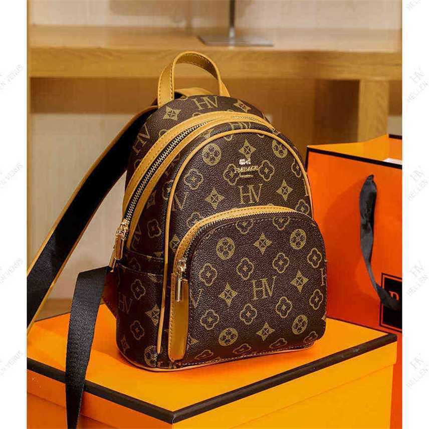 

Light luxury flower bag printing large capacity Backpack Travel college student schoolbag Purses, Brown