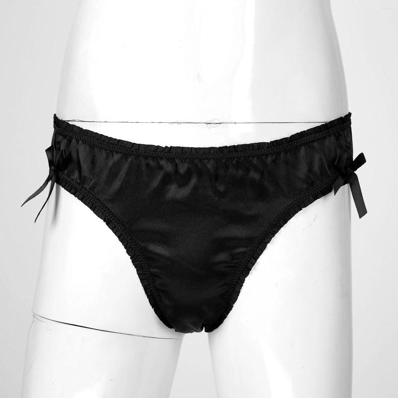 

Men's G Strings Mens Satin Sissy Lingerie Underwear Frilly Bowknot Decor Panties Low Waist Elastic Waistband Underpants Contrast Color, Pink