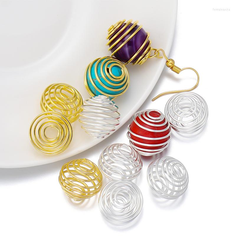 

Beads 50pcs/Lot Gold Spiral Cages Pendants Hollow Bead Caps For DIY Charms Earring Jewelry Making Supplies Accessories Wholesale