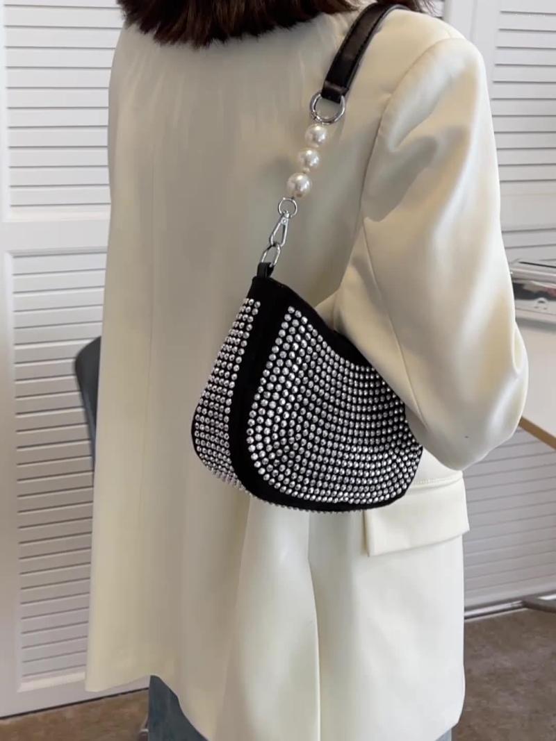 

Evening Bags Bag Women 2022 Fashion Bright Diamond Shoulder Messenger Women's Chain Rhinestone Armpit Small Square, Black