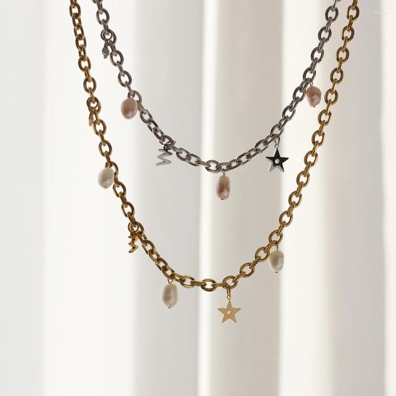 

Chains MODAGIRL Natural White Pink Freshwater Pearl Choker With Bee W Letter Charm Stainless Steel Chain Necklace For Women Jewelry