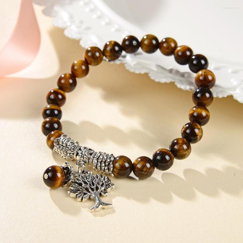 

Charm Bracelets 8mm Tiger Eyes Beads Bracelet Men Charms Natural Stone Strand For Women Handmade Bangle Vintage Gift Jewelry 18cm B414