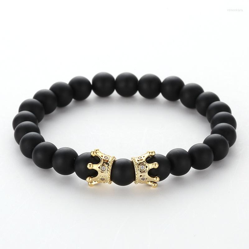 

Strand Fashion Micro Inset Zircon Small Crown Bracelet Jewelry Women Men Classic Black Pumice Stones Beads Bangle