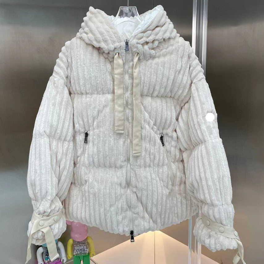 

Loire design women's down jacket embroidered badge doudoune femme maya thick striped corduroy warm winter woman coat, Ivory