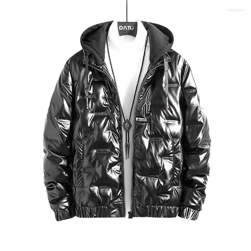 

Men's Down 2022 Jacket Bright Short Winter Hooded Handsome Trend Youth Thick Coat Male, Black