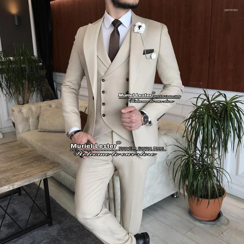 

Men's Suits Men's & Blazers Ivory Men Formal Slim Fit Jacket Double Breasted Vest Pants 3 Pieces Costume Homme Mariage Party Dress, Dark grey