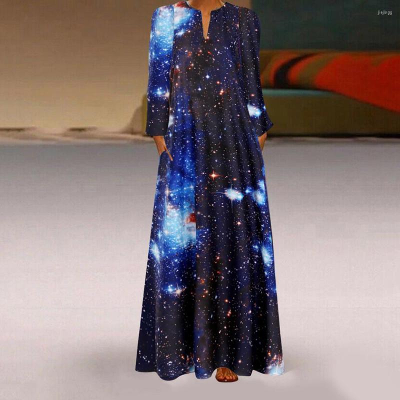 

Casual Dresses #R40 Starry Sky Print Long Party Dress Women Maxi For Daily Sleeve Vintage Female, Red