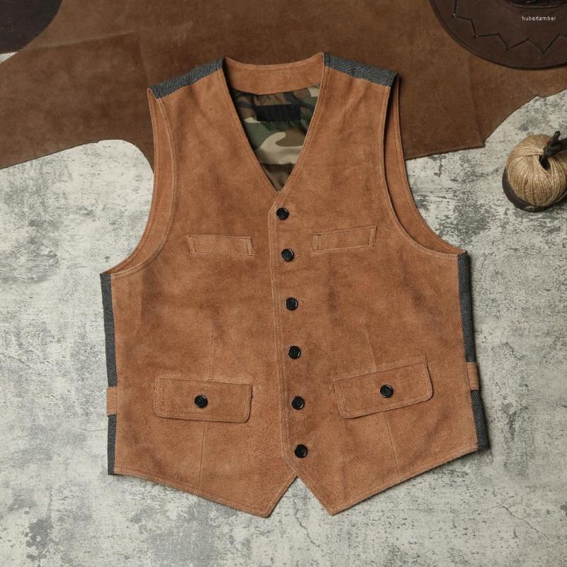 

Men's Vests DSV388 Asian Size Super Quality Suede Cow Leather Vintage Waistcoat Men's Stylish Biker Vest, Picture shown