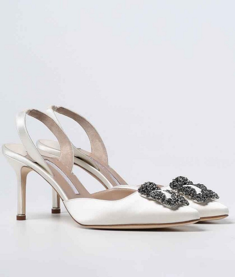 

Elegant Brands Hangisli Satin Sandals Shes Women Slingbacks Shiny Satin Crystal Jewels Buckle High Stiletto Heel Lady Wedding Party Dress Walking
