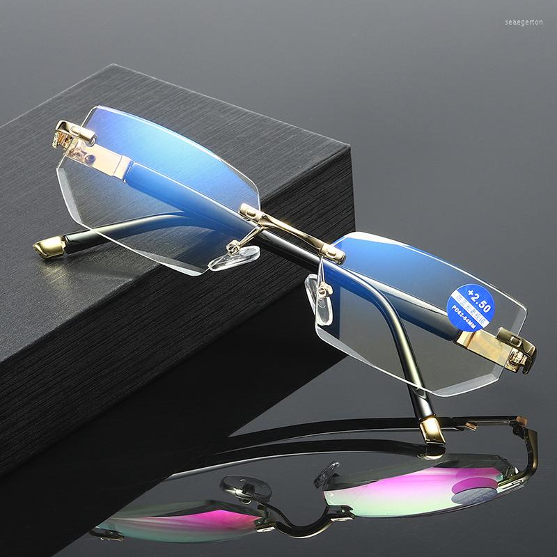 

Sunglasses Women Blue Light Blocking Reading Glasses Men Dimond Cutting Rimless Eyeglasses Frame Anti Fatigue Hyperopia Presbyopic Eyewear