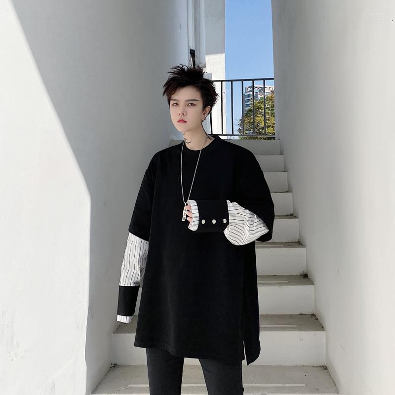 

Men's Hoodies Men Stripe Shirt Sleeve Splice Pullover Sweatshirt Streetwear Hip Hop Youthful Casual Loose Hoodie Male Women Couple, Kk1596 white