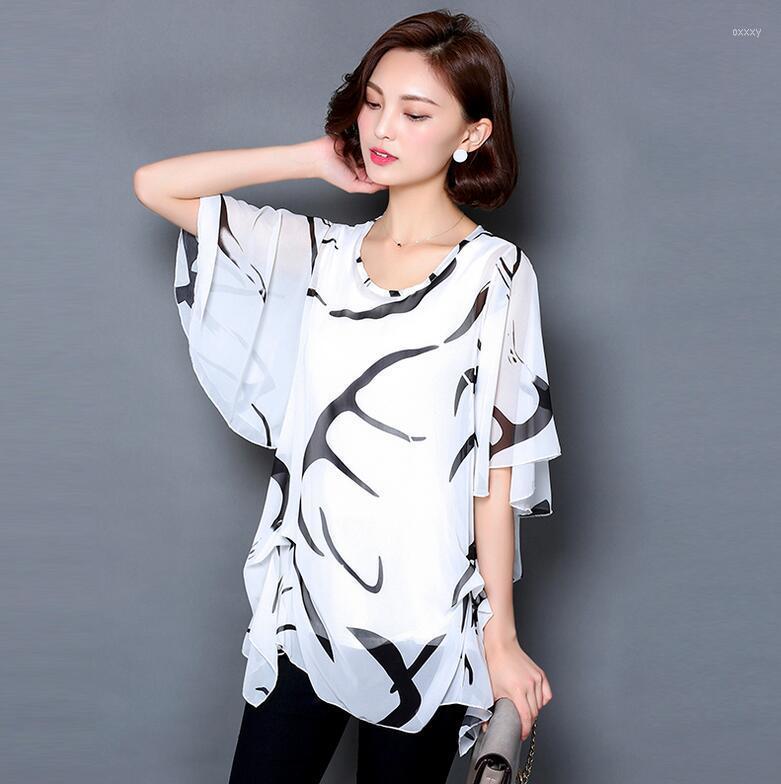 

Women's T Shirts Women's T-Shirt Casual Fashion 2022 Chiffon SUMMR Plus 5XL O-NECK Women's MF006, White