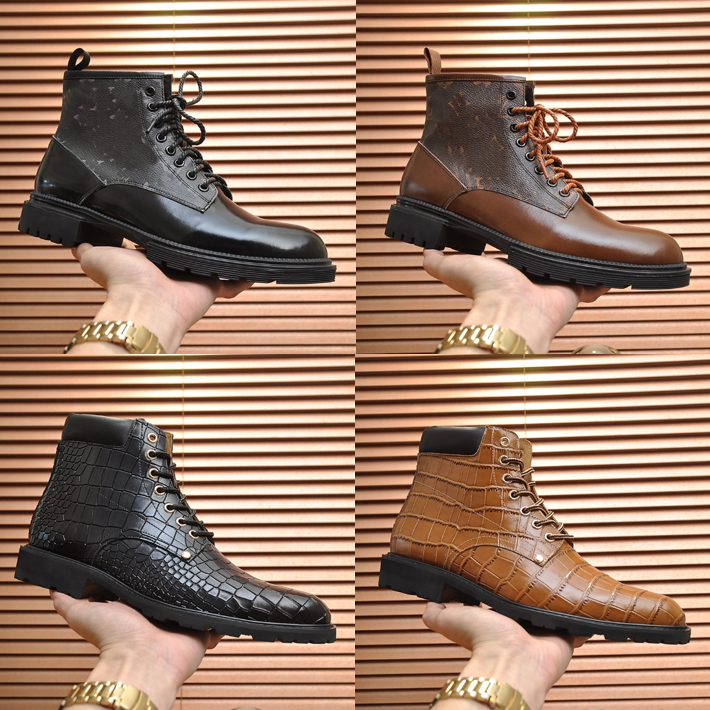 New Men Designer Boots cowskin Chelsea Boots Outdoor Thick Bottom Mid-length Boot low heel lace up round toes mens shoes 38-45