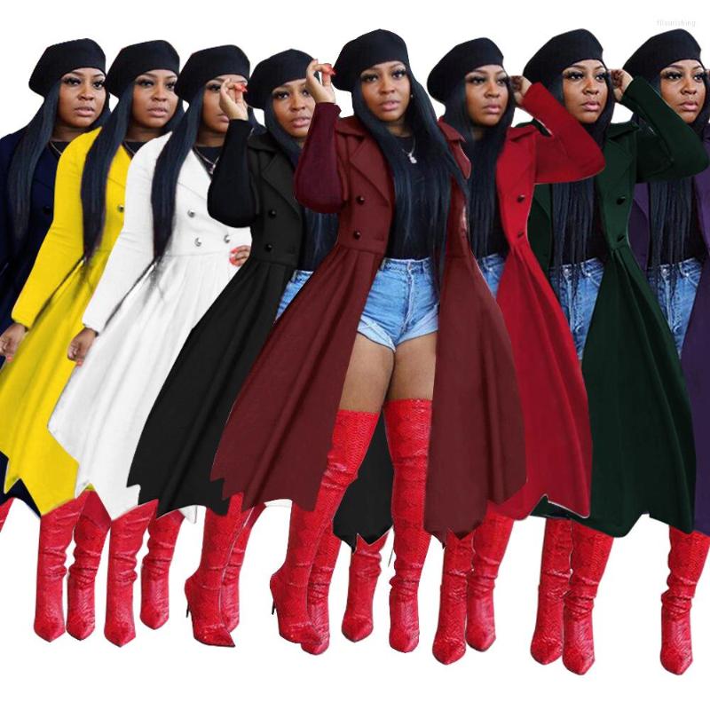 

Women's Trench Coats Wind Material Large Size Solid Color Double-breasted Lapel Windbreaker Long Coat, Red