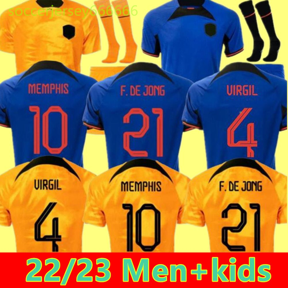 2022 Pays-Bas Memphis Soccer Jersey 22/23 Holland de Jong Virgil Dumfries Bergvijn KlaTen Blind de Ligt Men Kids Kit Football Uniforme