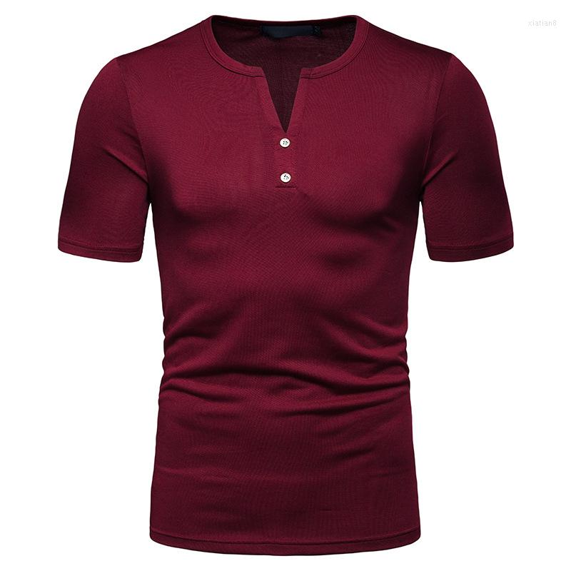 

Men' T Shirts Mens Button V Neck Slim Fit Short Sleeve Tee Shirt Homme Nice Brand Summer Loose Basic Men Camisetas Hombre, Black