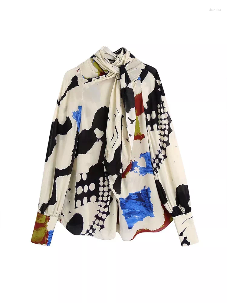 

Women's Blouses 2022 Spring Fashion Bow Print Vintage Long Sleeve Leisure Female Shirts Blusas Chic Tops, Mixed color