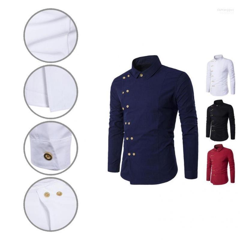 

Men's Casual Shirts Men's Spring T-shirt Solid Color Double-breasted Cardigan Oblique Autumn Shirt For Home, White
