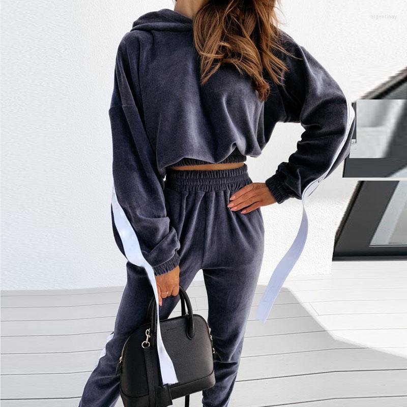 

Women' Tracksuits Hooded Short Jacket Casual Trousers Loose Spring And Autumn Two-Piece Suit Fashion Ladies Sports Fitness Jogging, Black