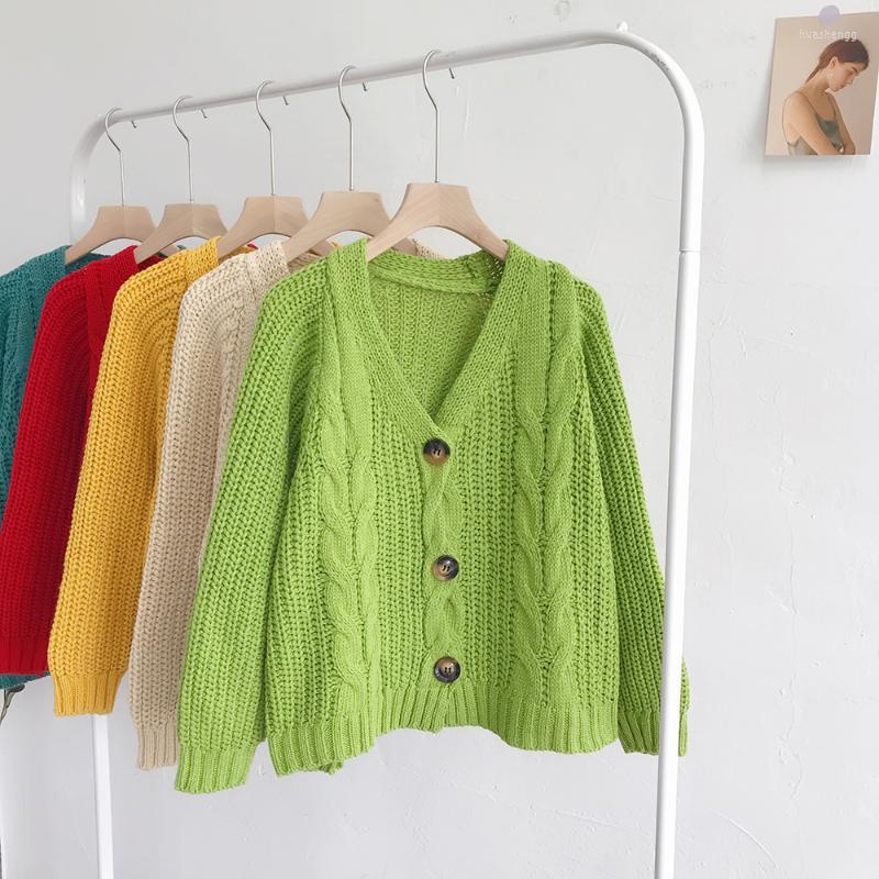 

Women's Knits Women's & Tees Korean Style Knitted Sweater Cardigans Women Long Sleeve Single Breaster Female Cardigan Solid Sweaters, Green