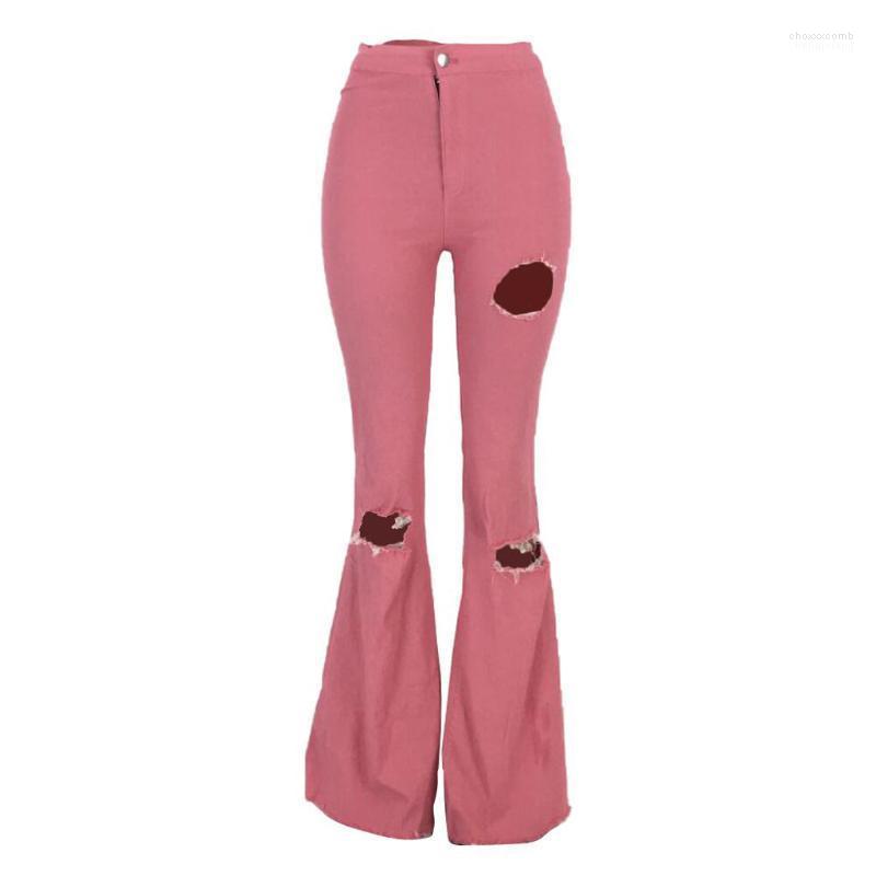 

Women's Jeans Women's JAYCOSIN Women Lady Fashion Hole Zipper Wide Leg Boot Cut Pant Capris Trousers Flare Pants Cintura Alta Mujer, Pink