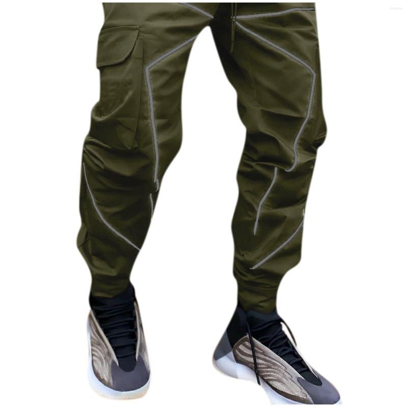 

Men's Pants Hippie Cargo For Men Spring Stripe Printed Pockets Green Black Sweatpants Long, Black reflective