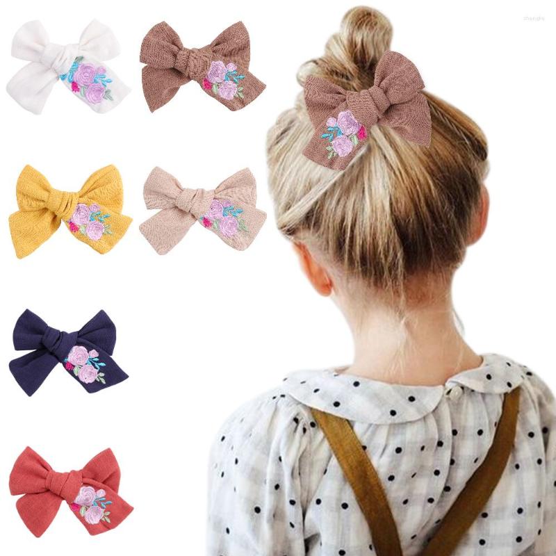 

Hair Accessories 2pcs/set Bows Clips For Girls 4inch Cloth Clip Embroidery Print Floral Hairpin Barrettes, 80-3