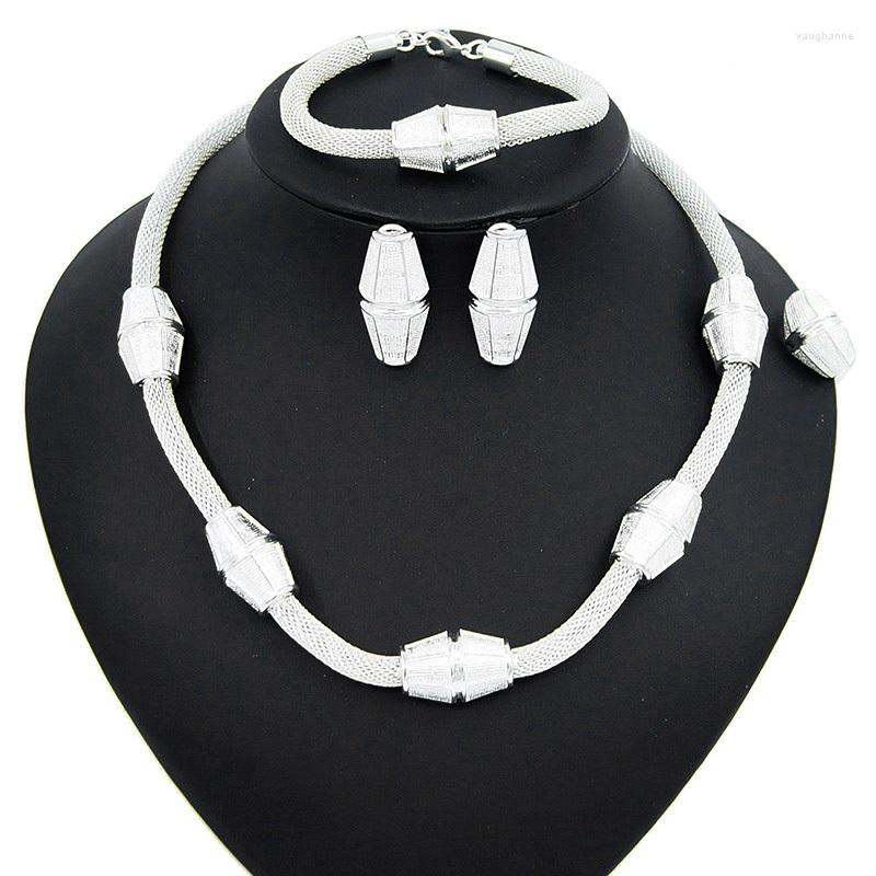 

Necklace Earrings Set Yulaili Charm Silver Color Choker Stud Bracelet Ring For Women Wedding Party Jewelery Wholesale, Picture shown