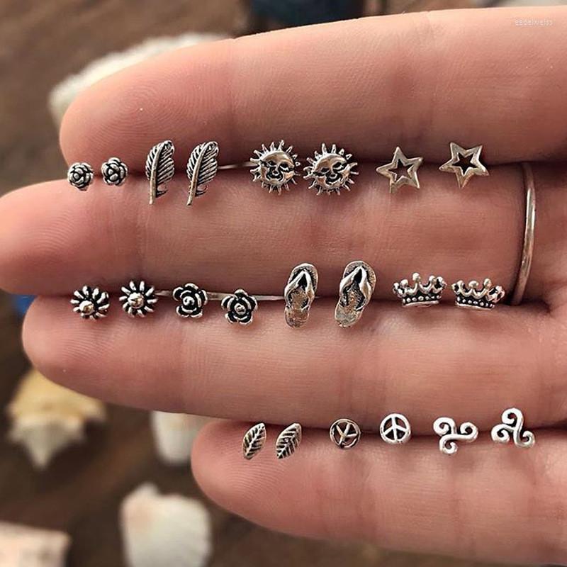 

Stud Earrings Modyle Unique Design Vintage Small Set For Women Punk Rose Crown Sun Stars Feather Geometric Animal Sale