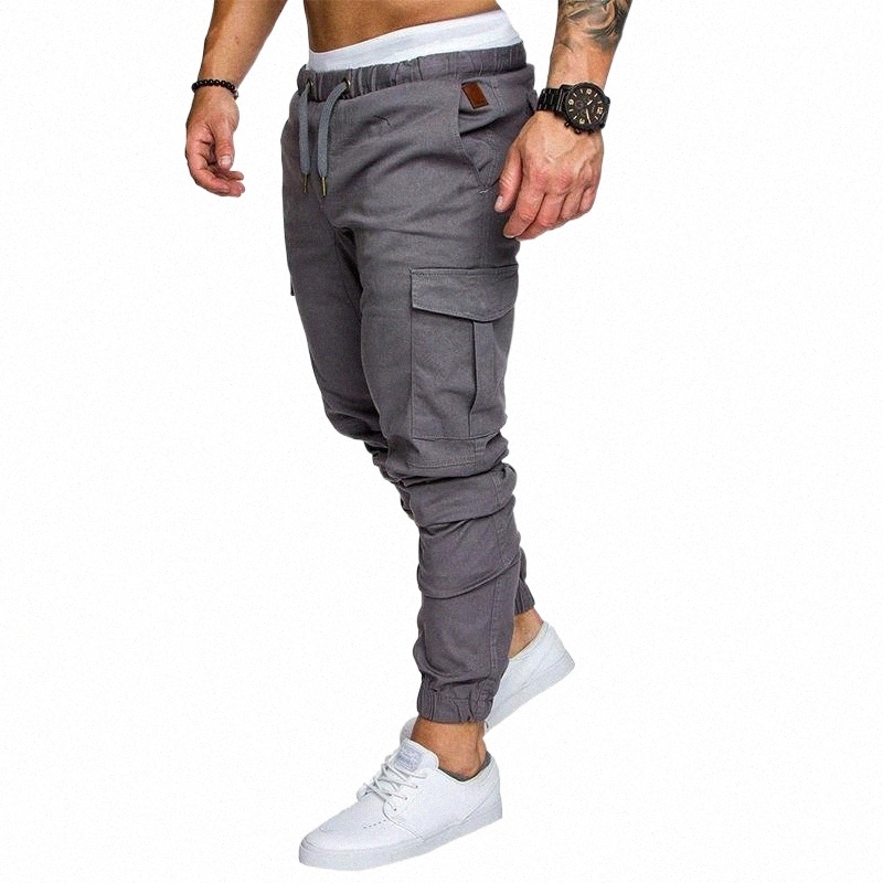 

men Pants Solid Casual Military Elastic Waist Streetwear Clothing Joggers Sweatpants Ropa Hombre Cargo Trousers Men's I1LH#, Navy blue