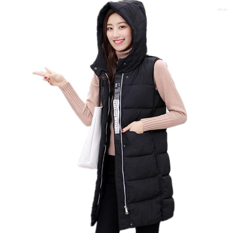 

Women' Vests Winter Office Lady Medium-Long Vest 2022 Fashion Down Cotton Warm Hooded Plus Size 3XL Slim Thicken Outerwear Top Q552, Black