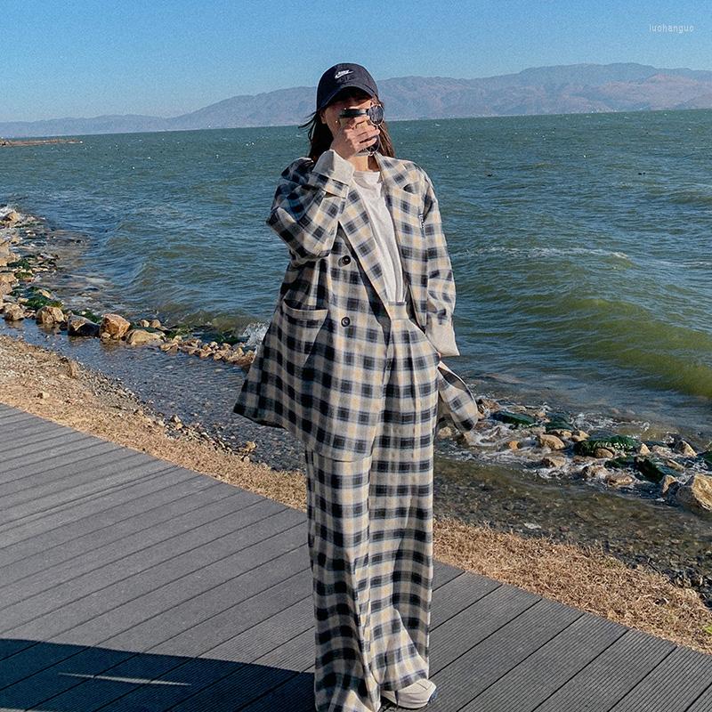 

Women' Two Piece Pants Women' Cool Style Light Mature Fashion High-Level Sense Of Fried Street Suit Plaid Loose Trousers Two-Piece, Photo color