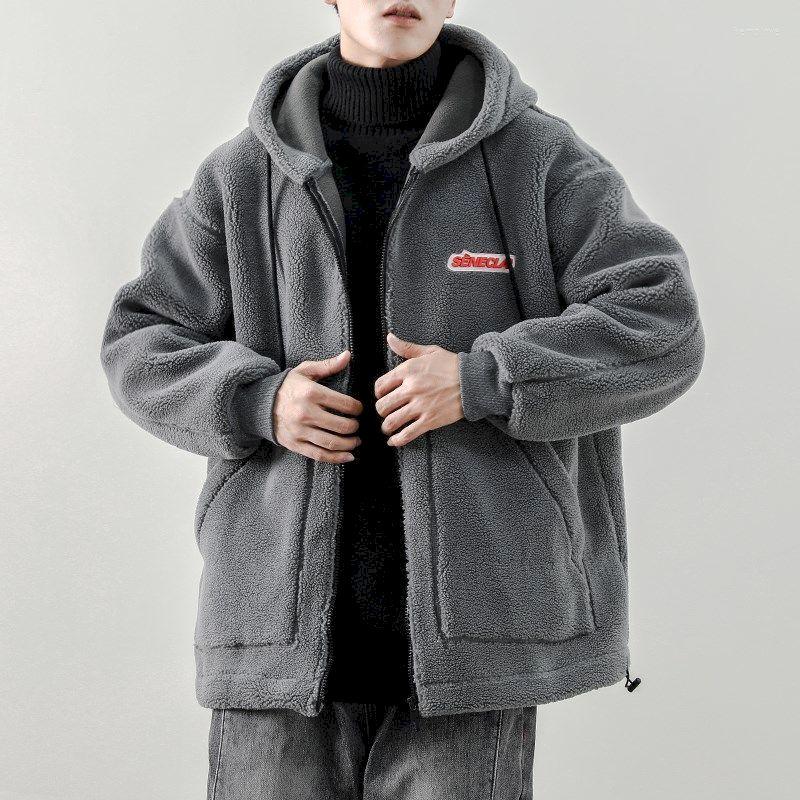

Men' Down Lamb Wool Faux Fur Hood Jacket Men Winter 2022 Cotton-padded Jackets Quilted Coat All-match Loose Thick Cotton Warm Top Clothes, Gray