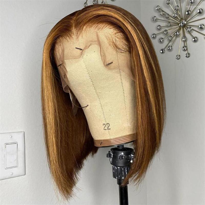 

Highlight Short Bob Honey Blonde 13x4 Transparent Lace Frontal Human Hair Wigs 180 Density Brazilian Remy Parksonhai, Picture shown