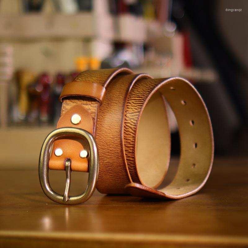 

Belts Men's Genuine Leather Belt Design Pure Copper Buckle Vintage High Quality Strap Men Fashion Jeans Pants, Black
