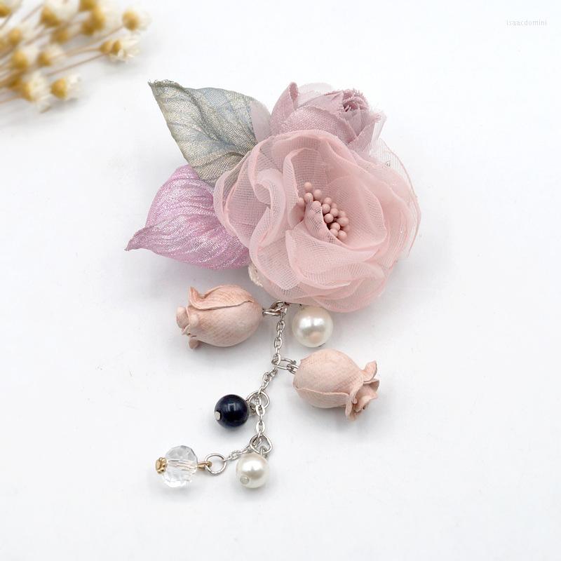 

Brooches I-Remiel Korean Silk Tassel Fabric Flower Brooch Lapel Pin Badge Shawl Buckle Women's Cloth Art Sweet Shirt Collar Accessories