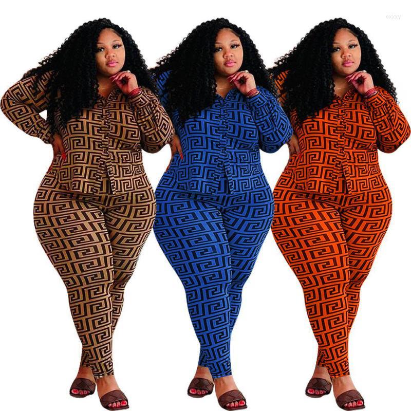 

Women's Two Piece Pants Women's Zaggin 2022 Autumn Women Printed 3-colors 2-Piece Set Sexy Lady Notched Full Sleeve Shirts Long Skinny, Blue