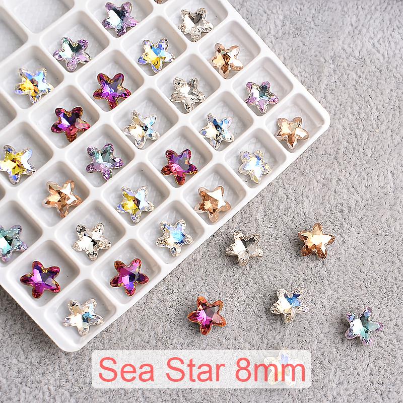 

Nail Art Decorations 8mm Starfish Rhinestone Shiny Tip Bottom Crystal Stone Color Pentagram 3D Fingernail Decoration 30/100pcs