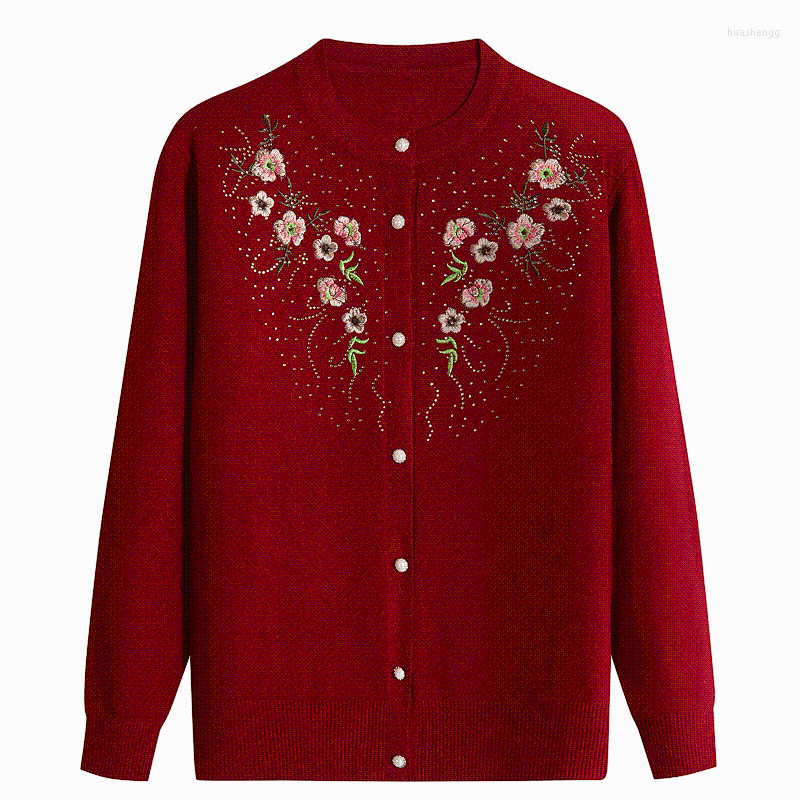 

Women's Knits Women's & Tees 2022 Spring Middle Aged And Old Women Cardigan Sweater Embroidery O Neck Single Breasted Casual Plus Size, Purple pink
