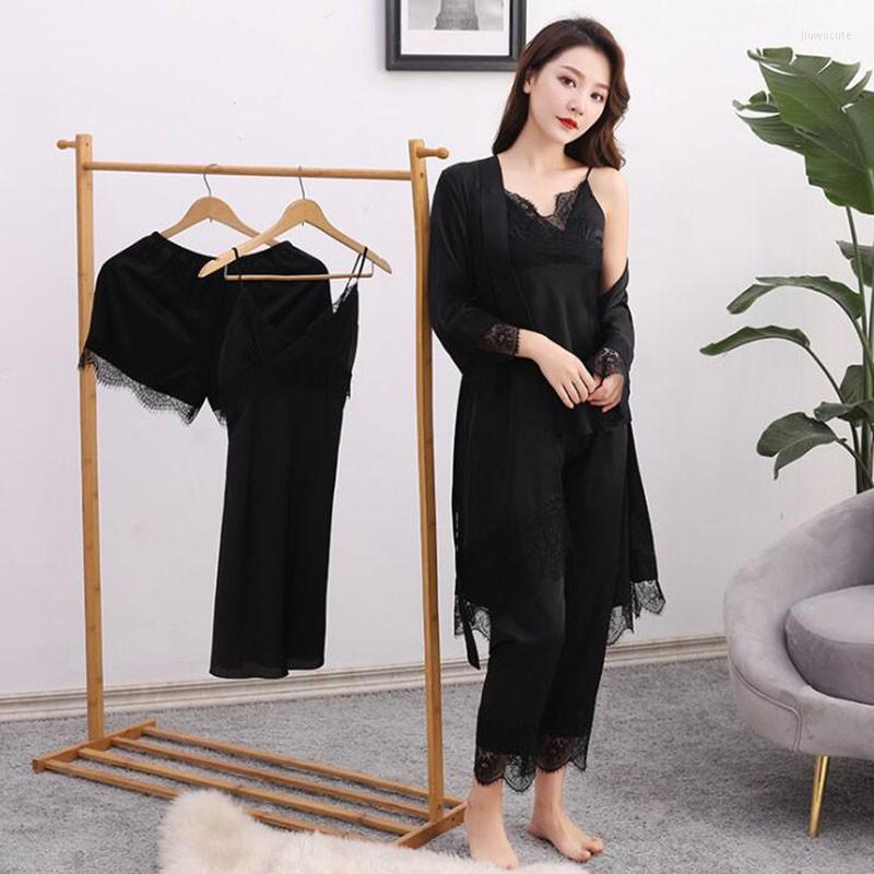 

Women's Sleepwear 5PCS Women Lace Trim Robe Sets Bride Dressing Gown Loungewear Soft Pajamas Suit Lingerie Kimono Bath Nightgown Home Wear, Burgundy 5