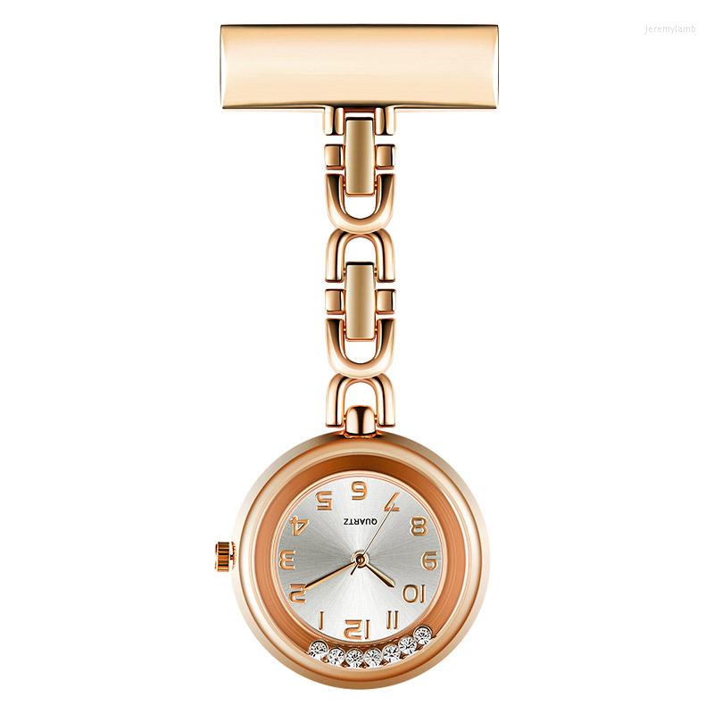 

Wristwatches Silver Fob Watch Clip High-Quality Japanese Movement Diamond Reloj Enfermera, Gold