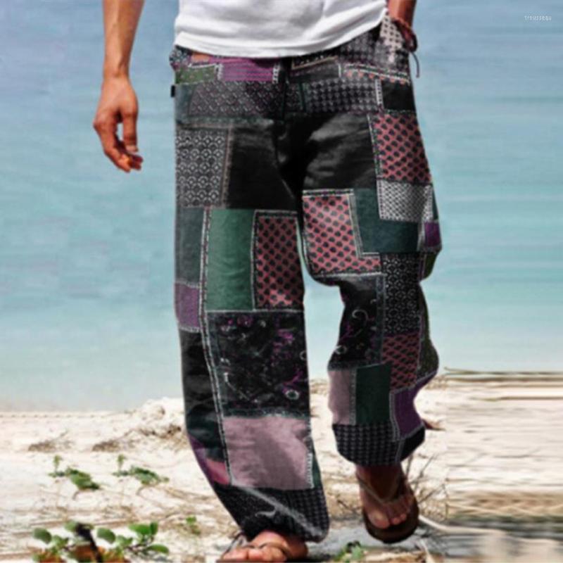 

Men' Pants Men' Clothing Spring Autumn Loose Oversize Korean Irregular Bohemian Print High Waist Wide Leg Trousers For Beach, Blue