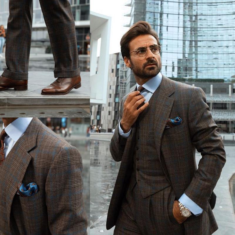 

Men's Suits Men's & Blazers Latest Design Men Tailor-Made 3 Pieces Plaid British Style High Quality Formal Wedding Groom Causal Prom, Burgundy