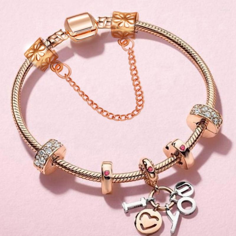 

Charm Bracelets 2022 Rose Gold Ladies DIY I LOVE You Pendant Women Children's Bracelet Gifts Brand Direct Shipment