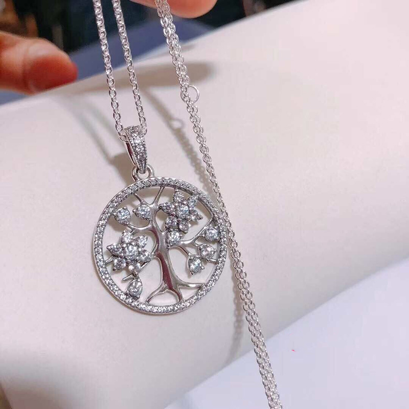 

Sparkling Family Tree Necklace with Original Box for Pandora Real Sterling Silver Chain Pendant Necklaces For Women Mens Fashion Party Jewelry 60cm