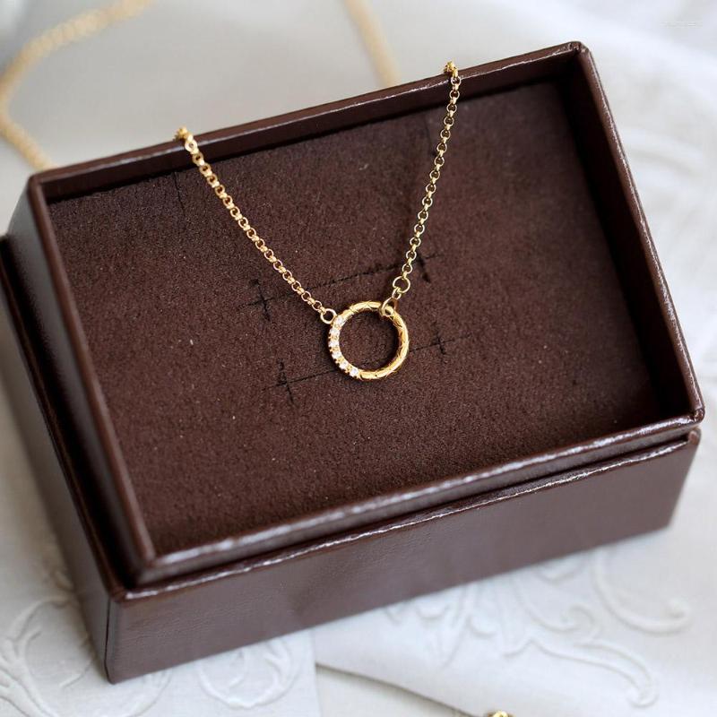 

Chains LAMOON 925 Sterling Silver Necklace For Women Vintage Diamond Pattern Round 14K Light Gold Plated Fine Jewelry NI148