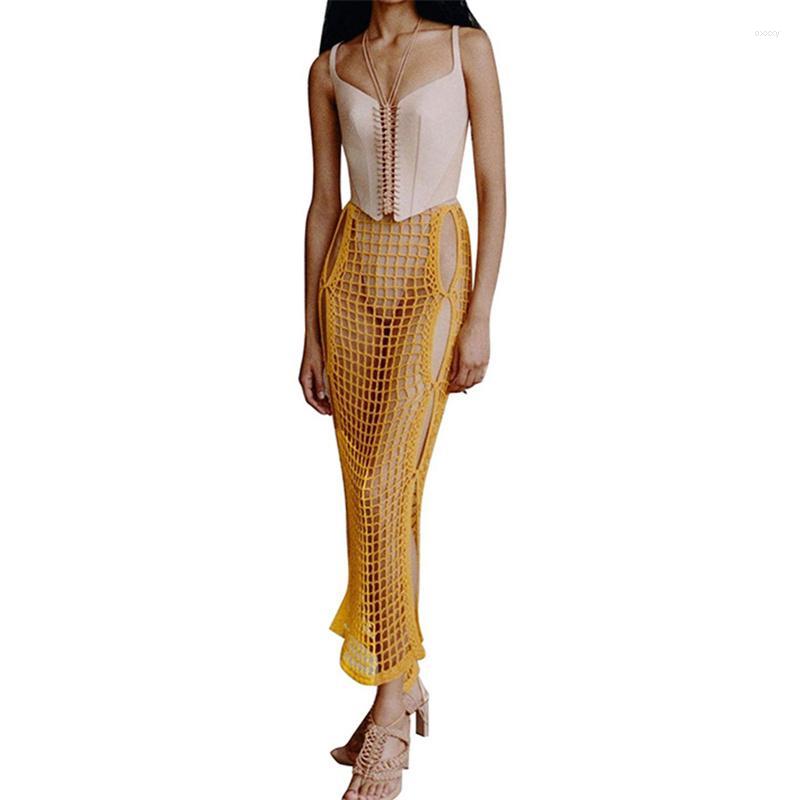 

Women's Swimwear Women's Women Summer Knit Skirt Adults Sexy Slim Fit Hollow Out High Waisted Solid Color Cover Ups For Holiday, Red