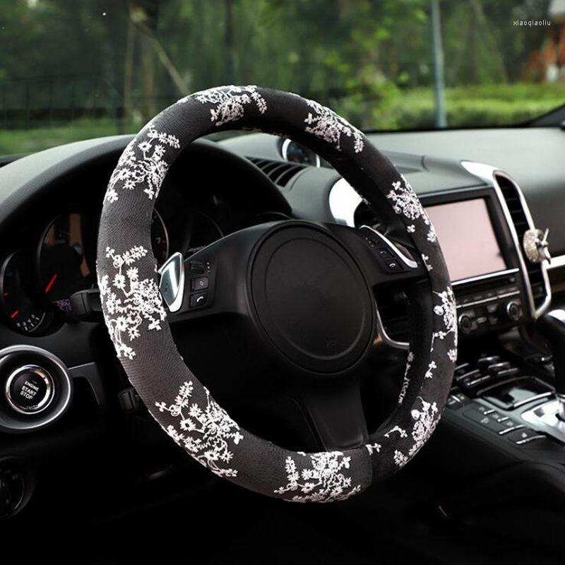 

Steering Wheel Covers Lace Embroidery Styling Flowers Print Cover Auto Decor Car Interior Accessories